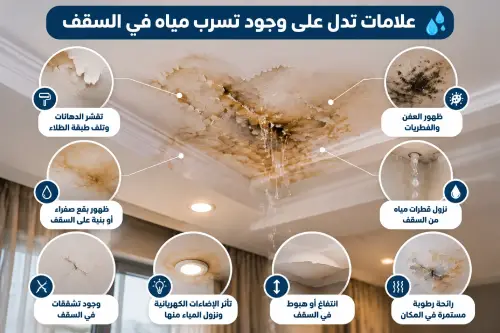 علامات تدل على وجود تسرب مياه في السقف